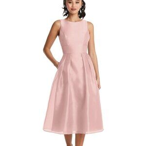 Thread TH066...Bateau Neck Open-Back Pleated Skirt Midi Dress...Rose...Size 14